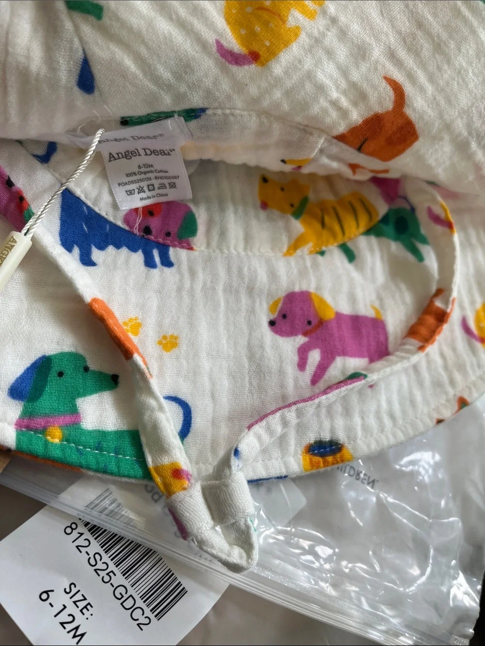 Angel Dear White Sun Hat with Colorful Dog Print NWT